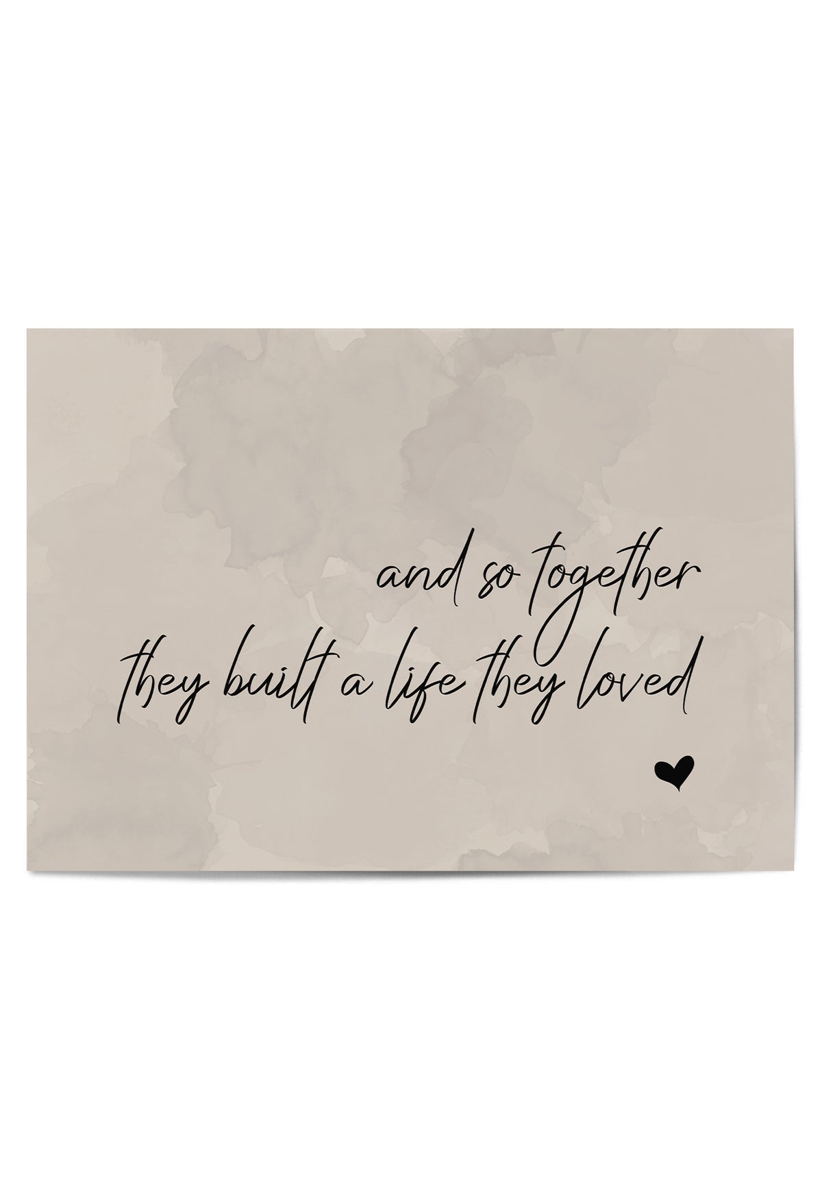 Flat lay of the unframed wall print with romantic message on neutral tones
