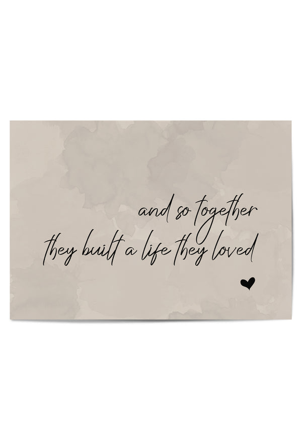 Flat lay of the unframed wall print with romantic message on neutral tones