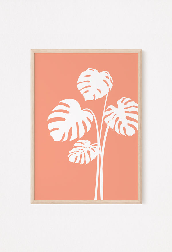monstera plant print in peach