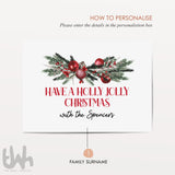 Personalised Holly Jolly Christmas Sign – Custom Family Name Holiday Wall Art – Rustic Christmas Home Decor Print