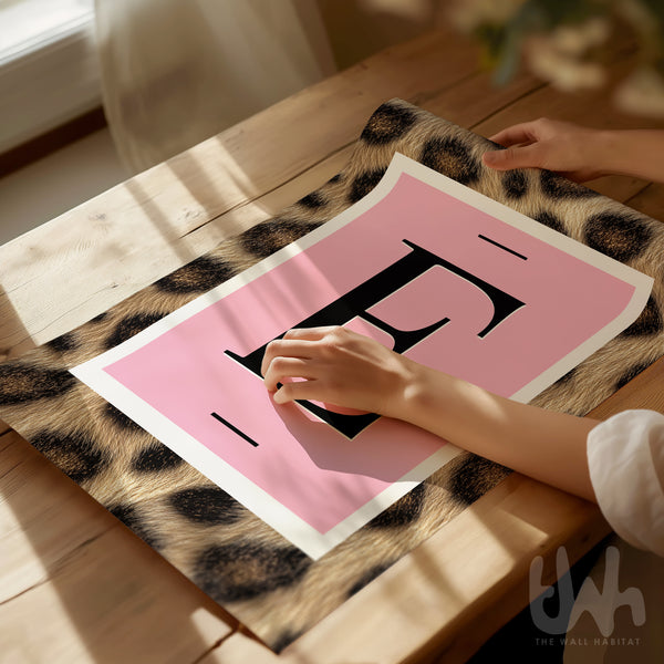 Personalised Pink Leopard Initial Wall Art Print | Glam Animal Print Letter Poster