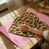Pink leopard heart wall art print with blush pink background, glam animal print decor