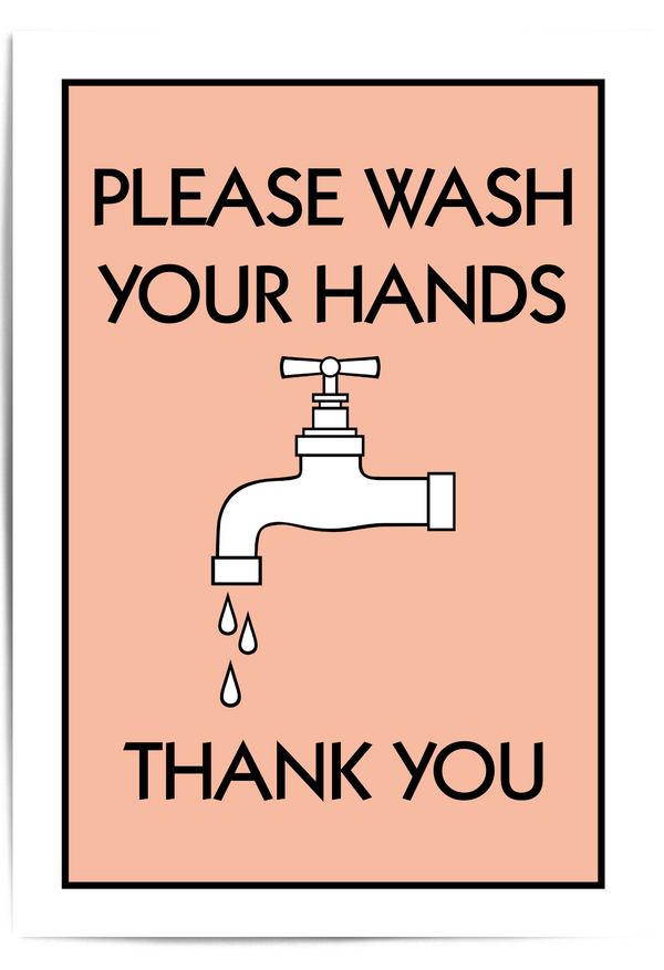 wash your hands bathroom print in coral peach