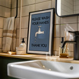 Minimal modern bathroom sink decor sign in blue