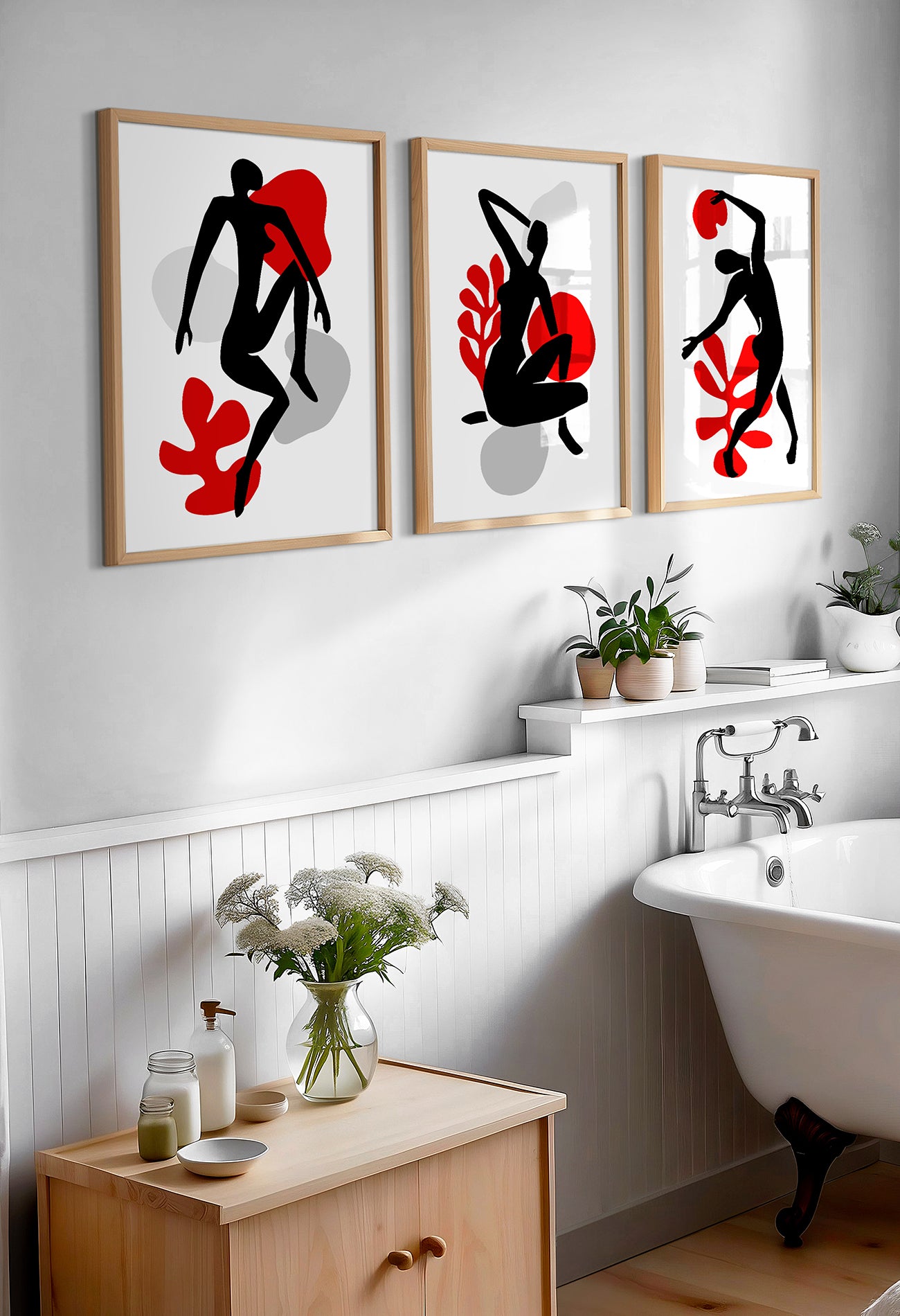 red and black Matisse style bathroom posters
