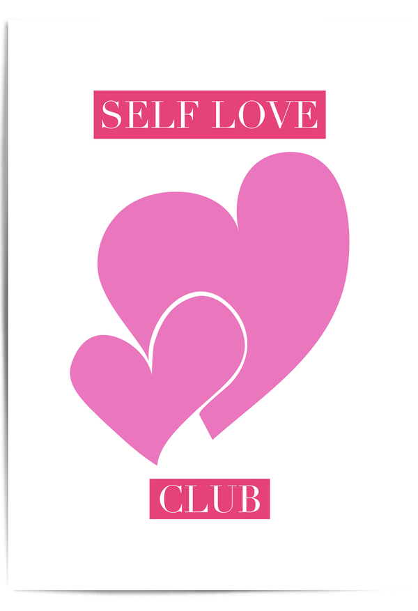 Self Love Club Galentines Day wall art with pink hearts and modern typography