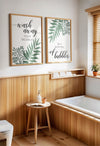set of 2 green and grey bathroom prints