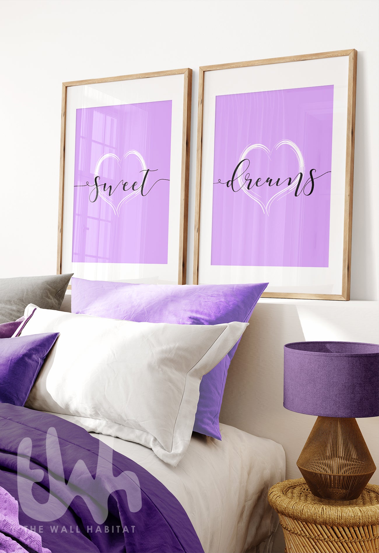 sweet dreams bedroom art in lilac purple