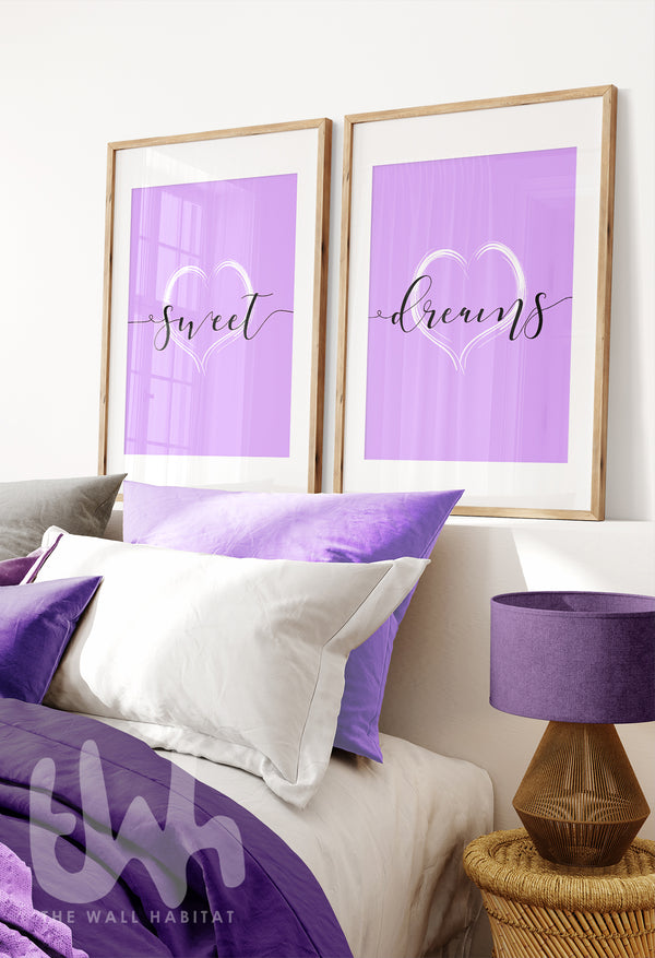 sweet dreams bedroom art in lilac purple