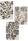 set of 3 beige and black botanical leaf