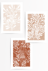 set of 3 boho terracotta leaf botanical art posters