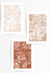 set of 3 boho terracotta leaf botanical art posters
