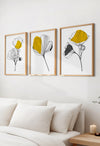 set of 3 mustard yellow wall art leaf prints