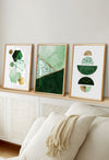 3pc green and gold geometric abstract wall art