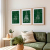 Green Christmas Wall Art Set – Modern Festive Prints – Merry Christmas, Ho Ho Ho & Christmas Tree Trio – Holiday Home Decor