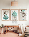 set of 3 teal and light brown mid century decor