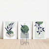 Set of 3 Navy Blue & Sage Green Mid-Century Modern Wall Art Prints – Abstract Botanical Poster Set for Living Room, Bedroom, or Office