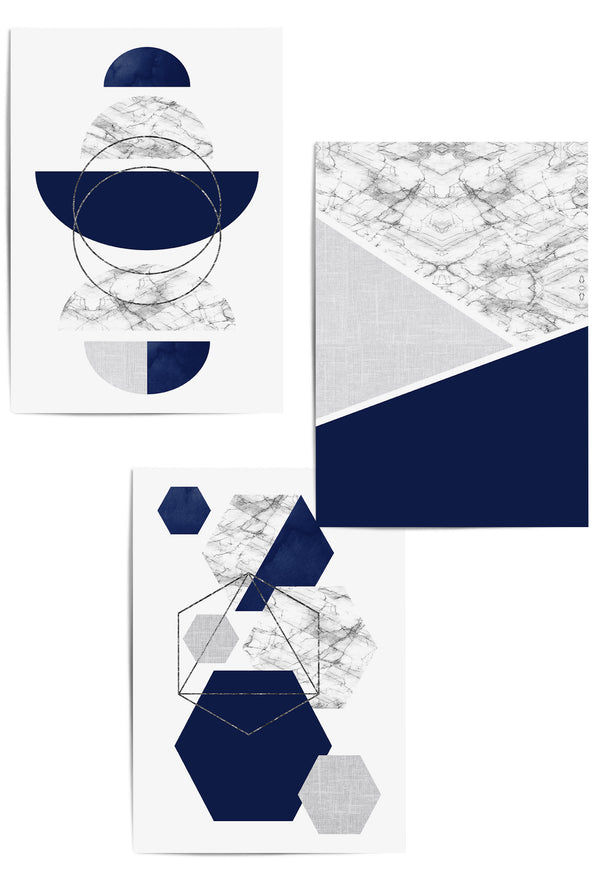navy blue and grey abstract prints