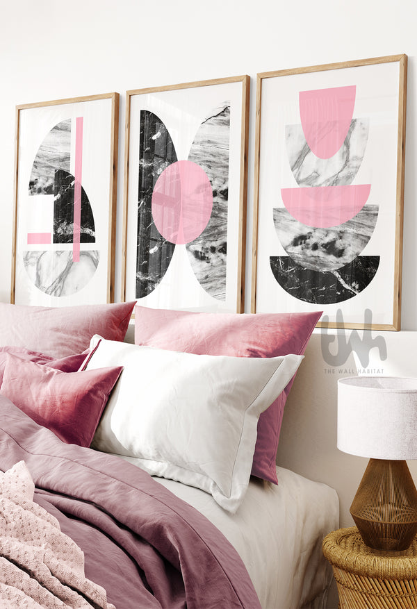 Set of 3 Pink and Grey Abstract Prints