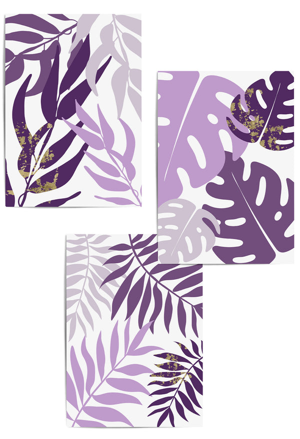 set of 3 purple and gold leaf botanics