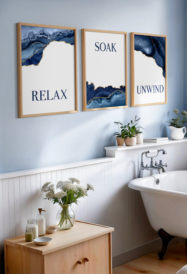 blue and gold bathroom decor set
