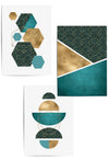 setof 3 teal and gold geometric wall art