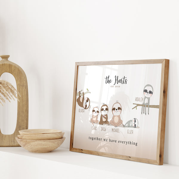 Personalised Family of Lazy Sloth Print