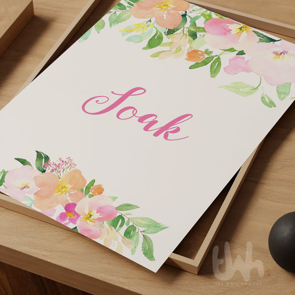 Soak spa bathroom print with feminine floral details