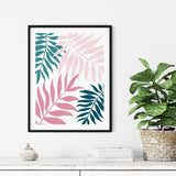 pink teal leaf prints