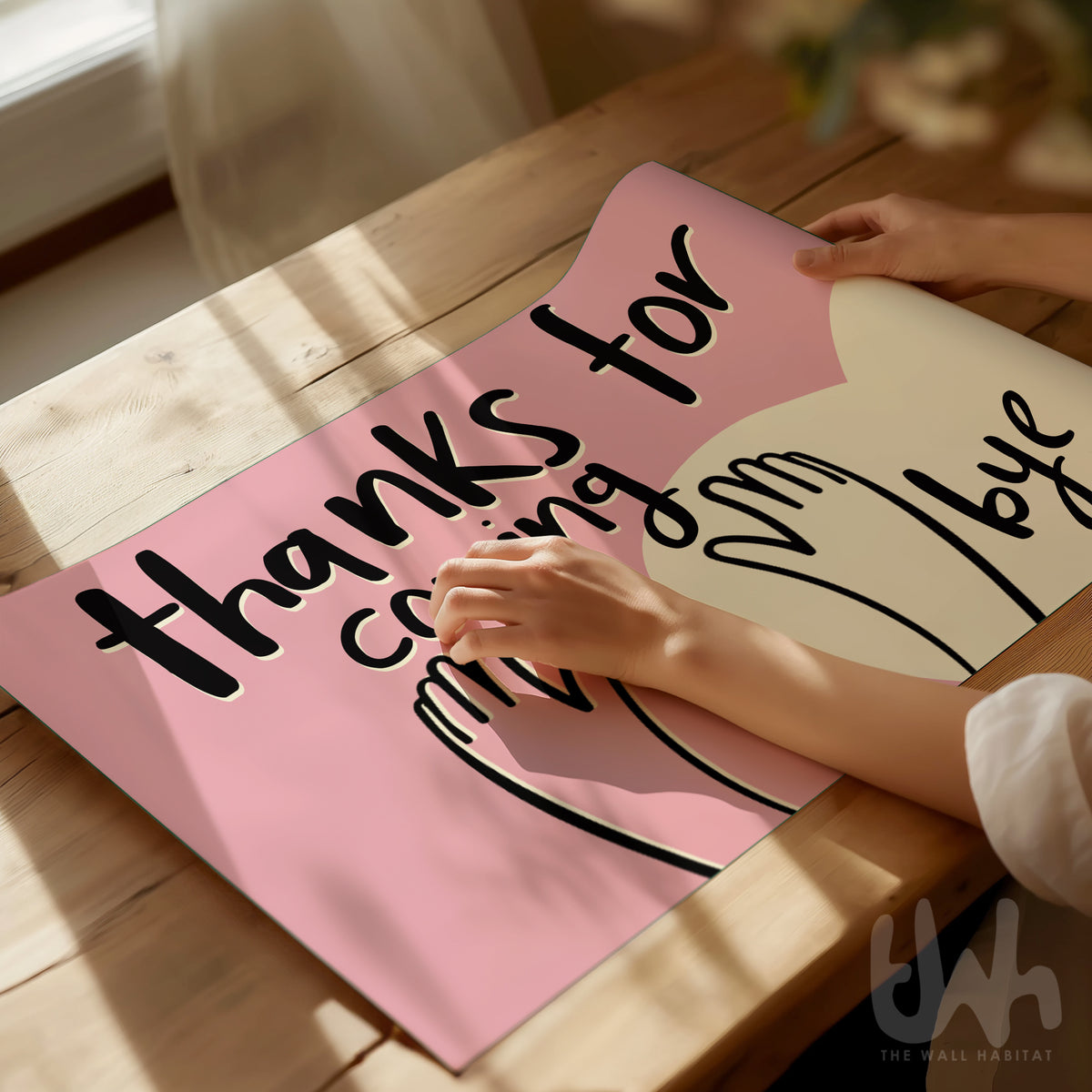 Thanks for Coming, Bye – Playful Pink Wall Art Print | Modern Hand Illustration Poster for Entryways & Living Rooms