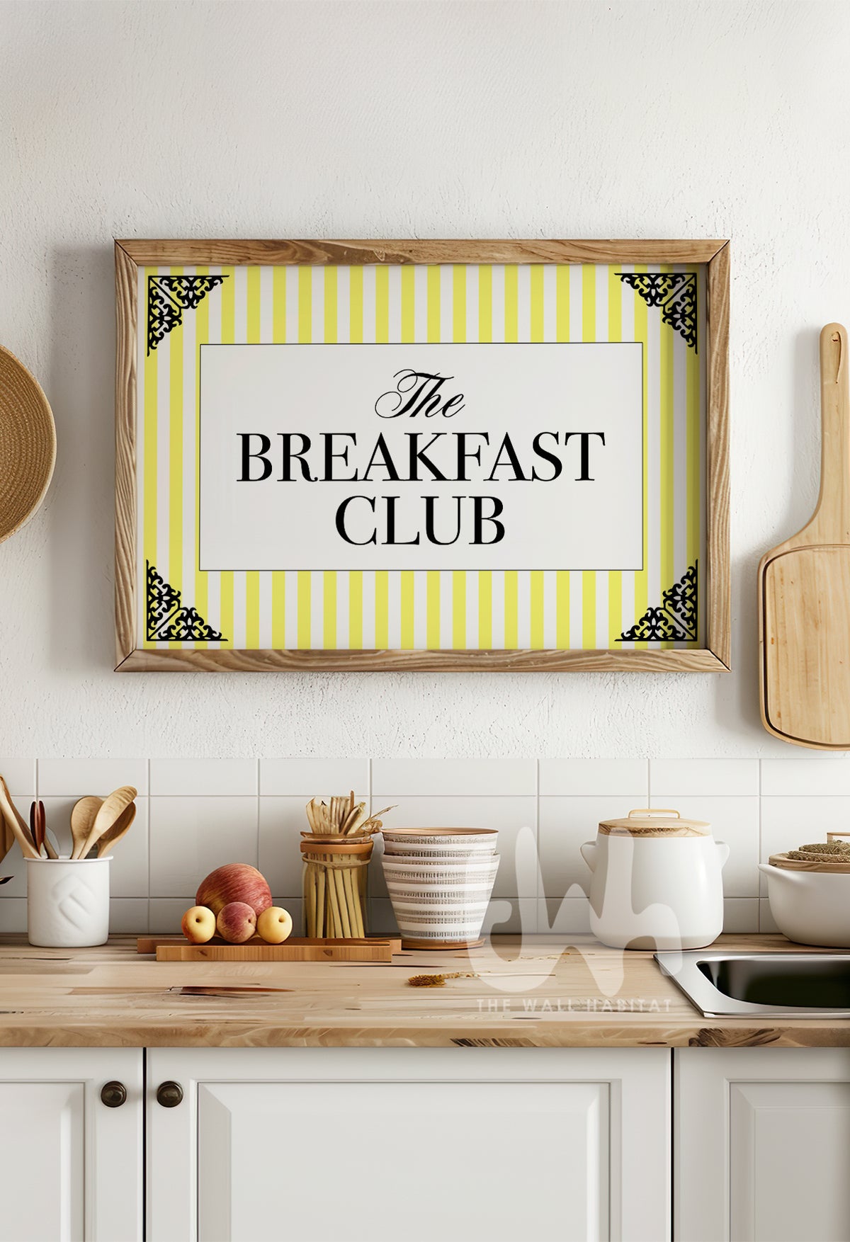 The Breakfast Club Yellow Kitchen Wall Art – French Bistro Striped Print
