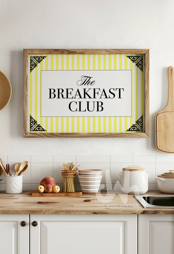The Breakfast Club Yellow Kitchen Wall Art – French Bistro Striped Print