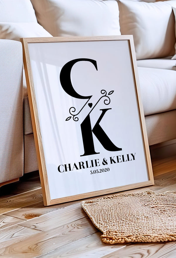 Personalized Couple’s Initials Wall Art – Wedding Date Print | Custom Monogram Poster Gift for Anniversary or Home