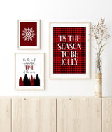 White Christmas snowflake printable with red and black plaid background