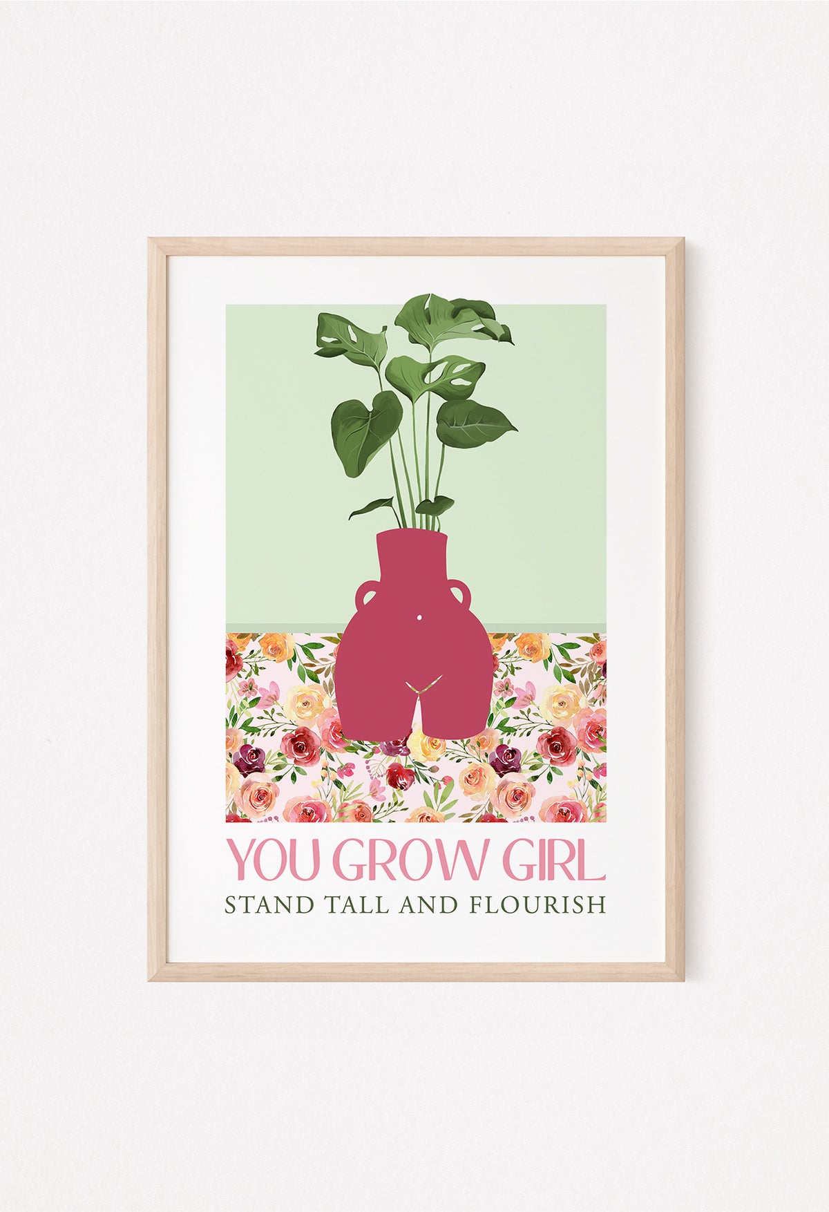 pink and green botanical art