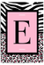 Letter 'E' on a pink background with zebra and leopard print border