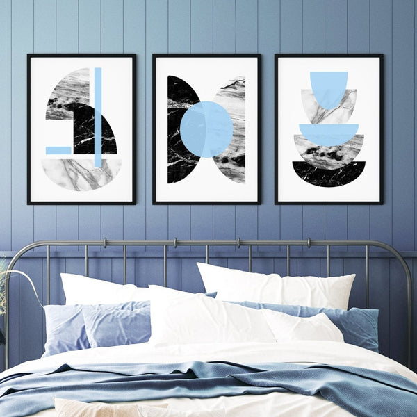 3pc geometric light blue prints