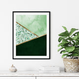 Green & Gold Abstract Wall Art Set of 3 – Modern Geometric Emerald Prints – Contemporary Home Decor