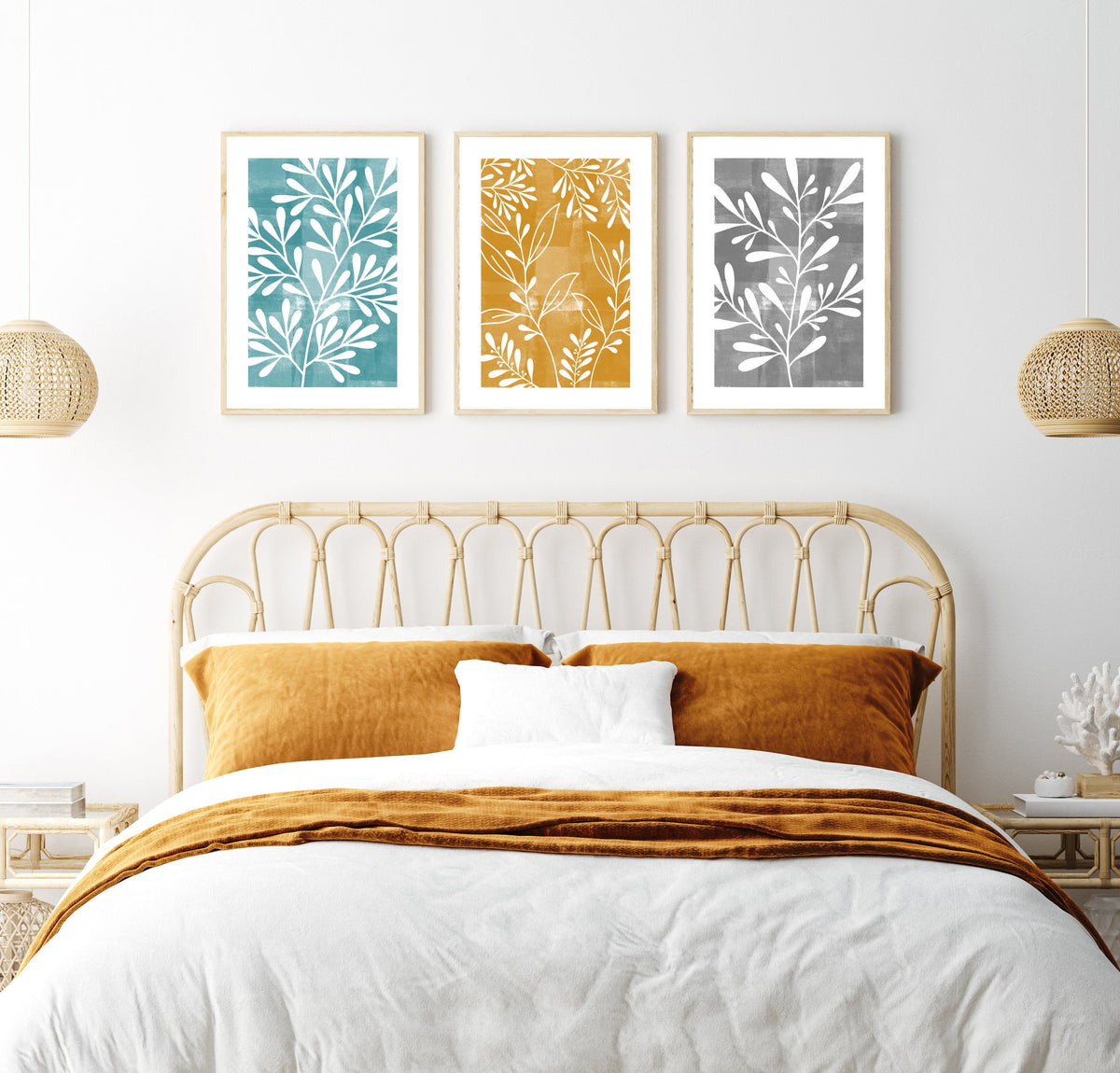3pc over the bed teal and yellow wall art