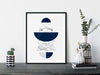 marble and navy blue circle print