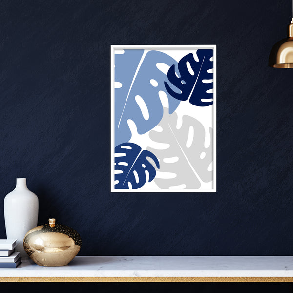 blue monstera leaf print