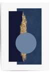 blue and gold geormetric circle rectangle print