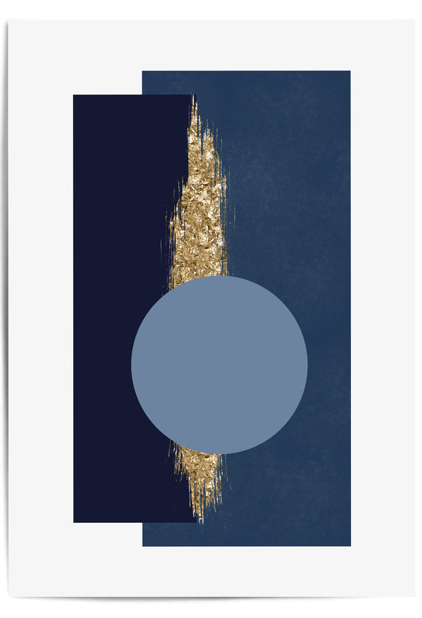 blue and gold geormetric circle rectangle print