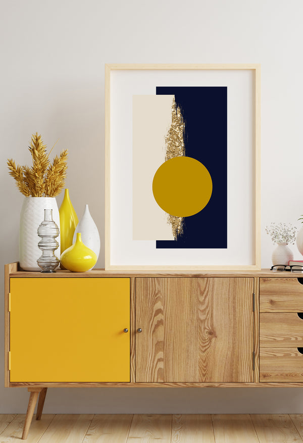 mustard yellow and navy geometric print
