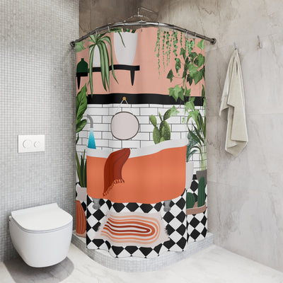 orange shower curtain for corner shower