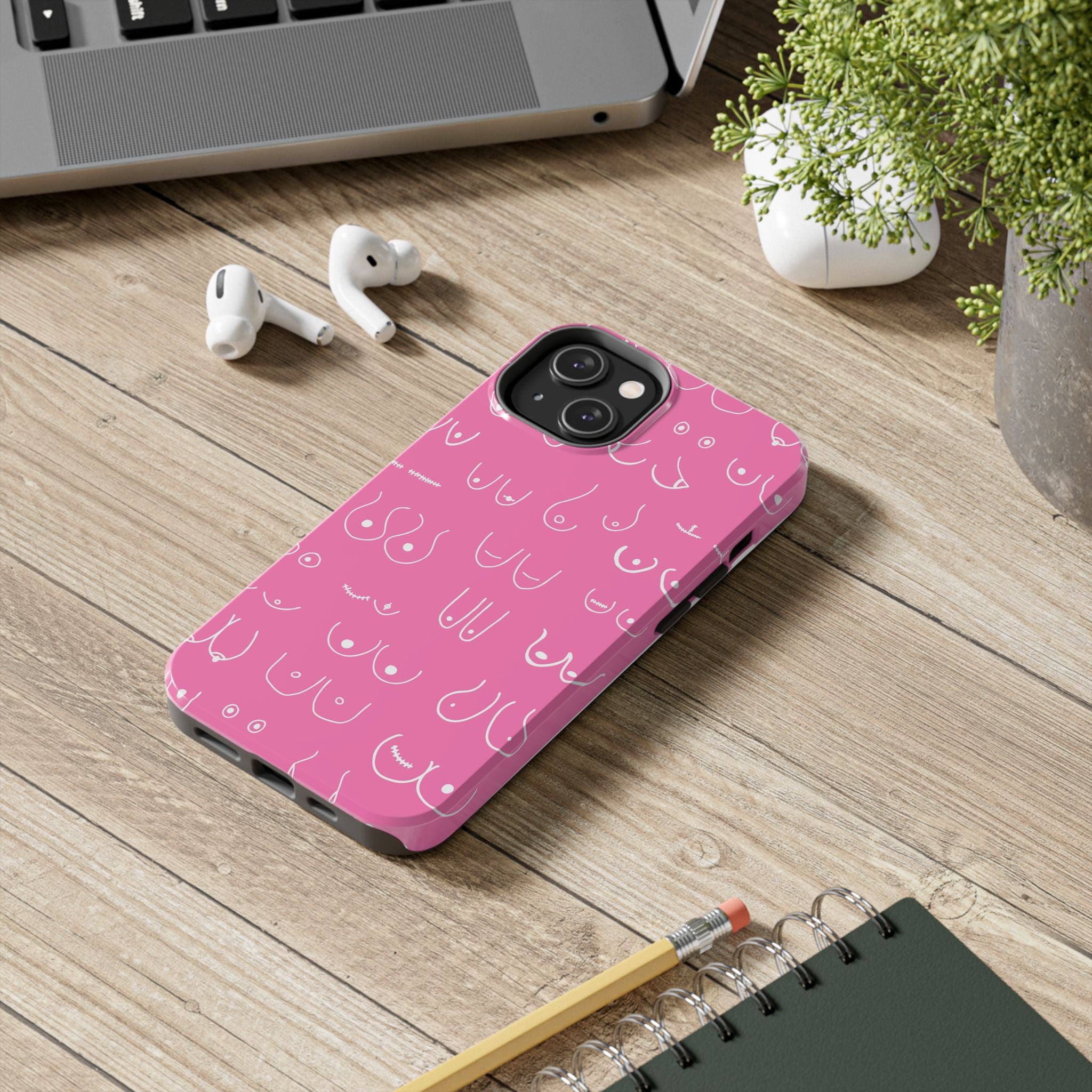 Hot Pink and White Breast Cancer Boobs Tough Phone Cases