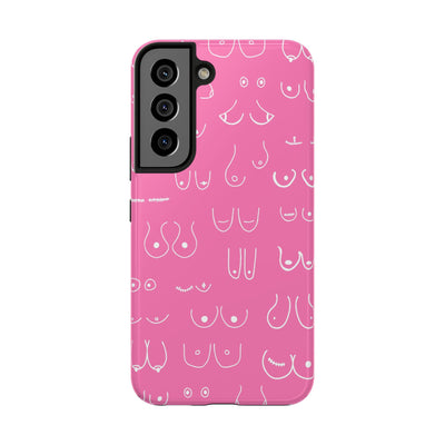 Hot Pink and White Breast Cancer Boobs Tough Phone Cases