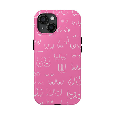 Hot Pink and White Breast Cancer Boobs Tough Phone Cases