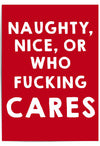 Funny Christmas Quote Wall Art Print – Naughty Nice Who Cares Poster – Sarcastic Holiday Decor – Red Humour Christmas Print