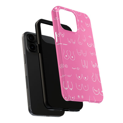 Hot Pink and White Breast Cancer Boobs Tough Phone Cases